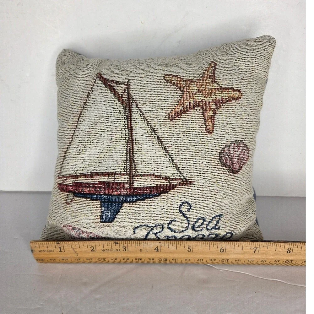 Sea Breeze Nautical Sailboat Tapestry Accent Throw Pillow Blue Starfish Coastal